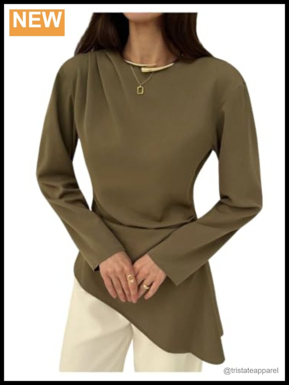 Elegant Ruched Dressy Blouse Long Sleeve Asymmetrical Business Casual Top